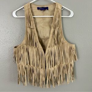 Miley Cyrus Max Azria Tan Faux Suede Fringe Vest Size XL Western Boho Cowgirl